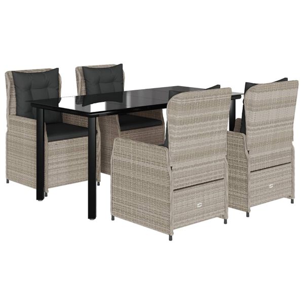 vidaXL Sodo komplektas su pagalvėlėmis, 5 dalių, pilkas, poliratanas