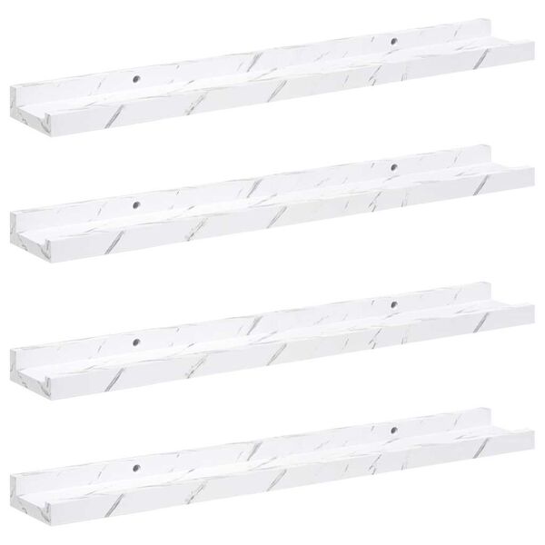 vidaXL Sieninė lentyna su lentyna 4 pcs Balti marmuro 60 x 9 x 3 cm