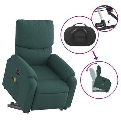 vidaXL Atsistojantis masažinis krėslas, tamsiai žalias, audinys