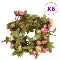 vidaXL Dirbtinių gėlių girliandos, 6vnt., rožinės spalvos, 215cm