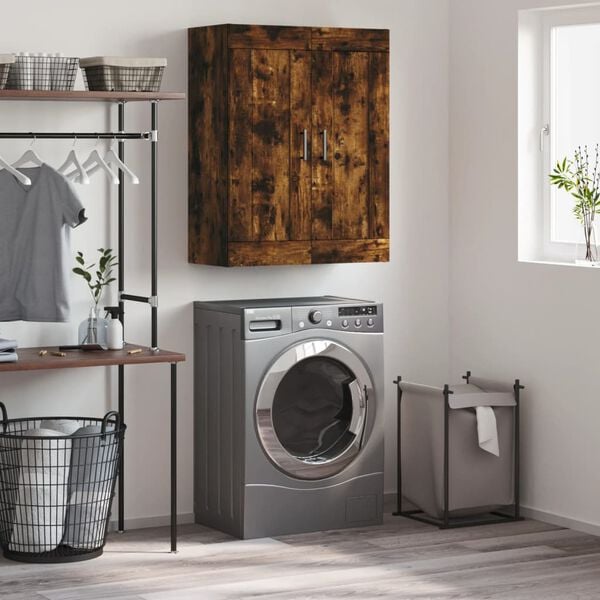 vidaXL Prie sienos montuojama spintelė, dūminė, 69,5x34x90cm, mediena