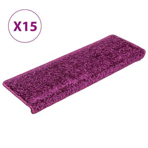 vidaXL Laiptų kilimėliai, 15 vnt., 65x21x4 cm, violetiniai, stačiakampiai kra&scaron;tai
