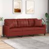 vidaXL Trivietė sofa su pagalvėmis, vyno, 180cm, dirbtinė oda
