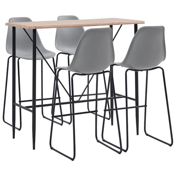 vidaXL Baro baldų komplektas, 5 dalių, pilkos spalvos, plastikas