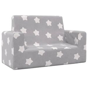 vidaXL Dvivietė vaiki&scaron;ka sofa, &scaron;viesiai pilka, pliu&scaron;as, su žvaigždėmis