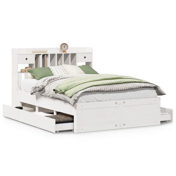 vidaXL Lova su knygų spinta be čiužinio, balta, 160x200cm, pu&scaron;is