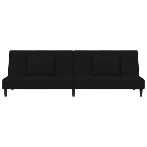vidaXL Dvivietė sofa-lova su dvejomis pagalvėmis, juoda, aksomas