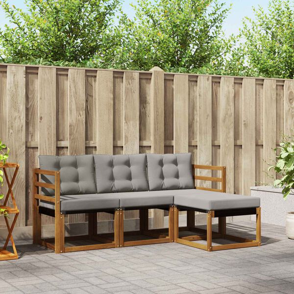 vidaXL Lauko sofos komplektas 4 pcs Natūrali ir &scaron;viesiai pilka