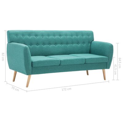 vidaXL Trivietė sofa, audinio apmušalas, 172x70x82cm, žalia