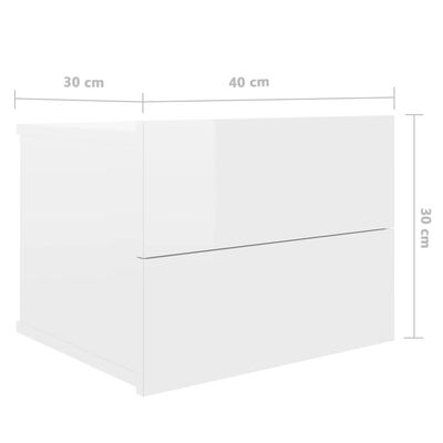 vidaXL Naktinės spintelės, 2vnt., baltos, 40x30x30cm, MDP, blizgios
