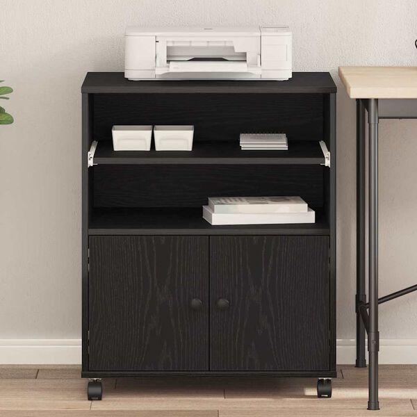 vidaXL Spausdintuvo laikiklis su saugykla juoda ąžuolo 60 x 48 x 74 cm