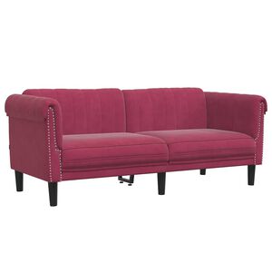 vidaXL Dvivietė sofa, raudonojo vyno spalvos, aksomas