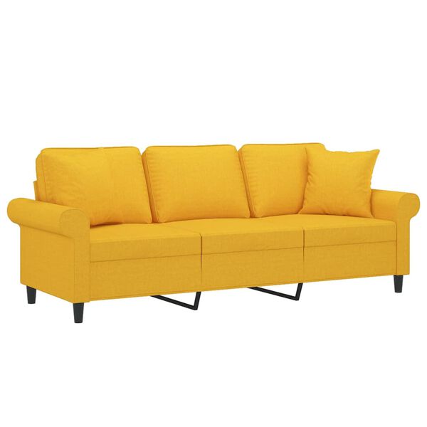 vidaXL Trivietė sofa su pagalvėmis, &scaron;viesiai geltona, 180cm, audinys