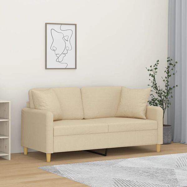 vidaXL Dvivietė sofa su pagalvėlėmis, kreminės spalvos, 140cm, audinys