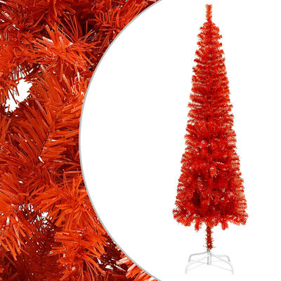 vidaXL Plona apšviesta Kalėdų eglutė, raudonos spalvos, 150cm