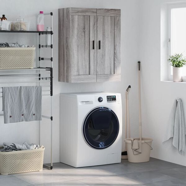 vidaXL Prie sienos montuojama spintelė, pilka, 69,5x34x90cm, mediena