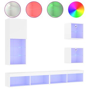 vidaXL Sieninė TV sekcija su LED, 5 dalių, balta, apdirbta mediena