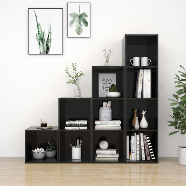 vidaXL Televizoriaus spintelių komplektas, 4 dalių, juodas, MDP