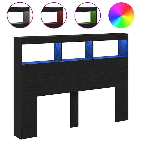 vidaXL Galvūgalis-spintelė su LED, juodu ąžuolu, 140x17x102 cm