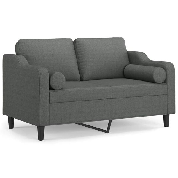 vidaXL Dvivietė sofa su pagalvėlėmis, tamsiai pilka, 120cm, audinys