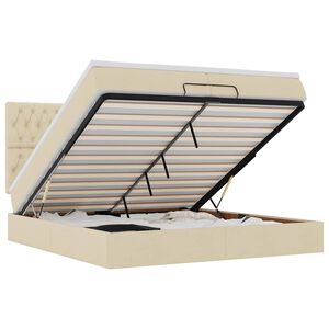 vidaXL Osmanų lovos rėmas su čiužiniais, kreminis, 200x200cm, audinys