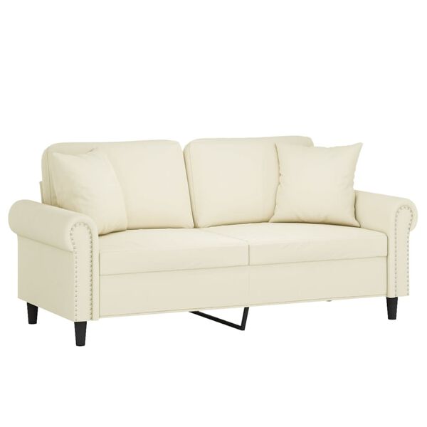 vidaXL Dvivietė sofa su pagalvėlėmis, kreminės spalvos, 140cm, aksomas