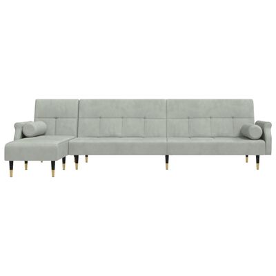 vidaXL L formos sofa-lova, šviesiai pilka, 271x140x70cm, aksomas