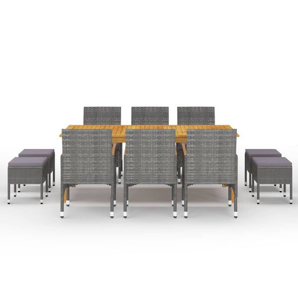 vidaXL Sodo valgomojo baldų komplektas, 11 dalių, pilkos spalvos