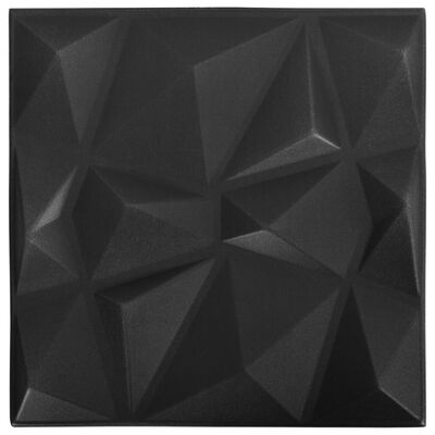 vidaXL 3D sienų plokštės, 24vnt., juodos, 50x50cm, 6m², deimantų rašto