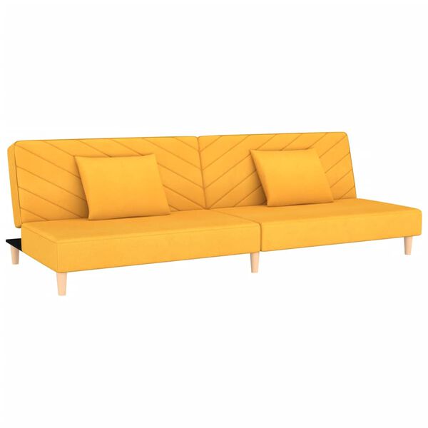 vidaXL Dvivietė sofa-lova su dvejomis pagalvėmis, geltona, audinys