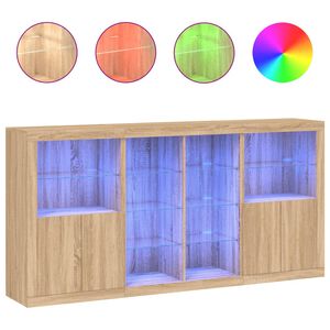 vidaXL &Scaron;oninė spintelė su LED lemputėmis, ąžuolo spalvos, 202x37x100cm