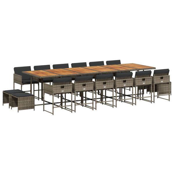 vidaXL Sodo komplektas su pagalvėlėmis, 17 dalių, pilkas, poliratanas