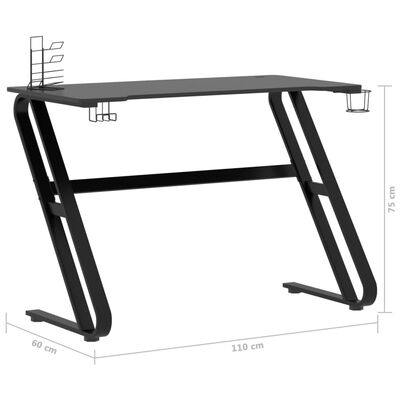 vidaXL Žaidimų stalas su ZZ formos kojelėmis, juodas, 110x60x75cm