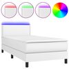 vidaXL Lova su spyruoklėmis/čiužiniu/LED, balta 100x200cm dirbtinė oda