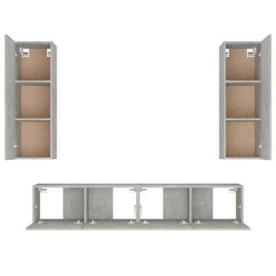 vidaXL TV spintelių komplektas, 4 dalių, betono pilkas, mediena