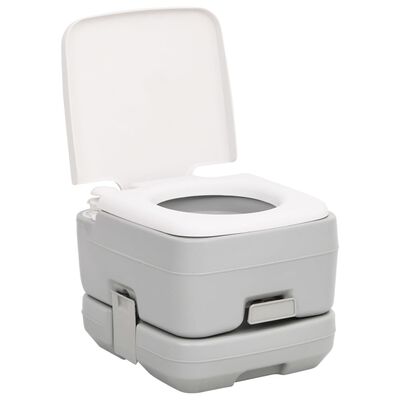 vidaXL Nešiojamas stovyklavimo tualetas, pilkas/baltas, 10+10l, HDPE