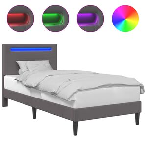 vidaXL Lovos rėmas su LED juostelėmis Pilka 80 x 200 cm Dirbtinė oda