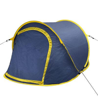 vidaXL Išskleidžiama stovyklavimo palapinė, mėlyna/geltona, 2 žmonėms