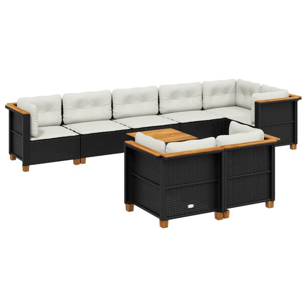 vidaXL Sodo komplektas su pagalvėlėmis, 9 dalių, juodas, poliratanas