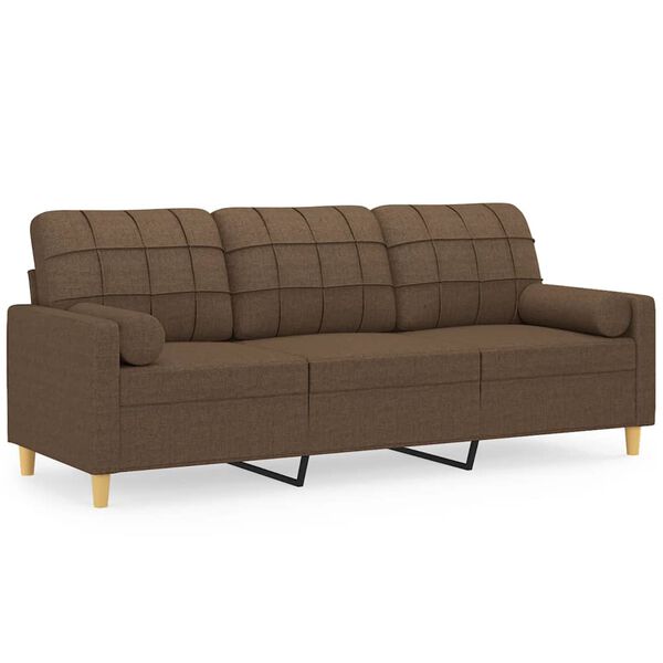 vidaXL Trivietė sofa su pagalvėlėmis, rudos spalvos, 180cm, audinys
