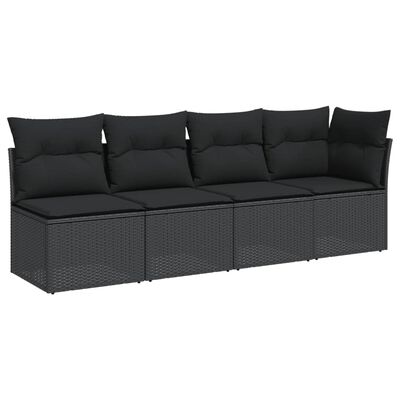 vidaXL Keturvietė sodo sofa su pagalvėlėmis, juoda, poliratanas