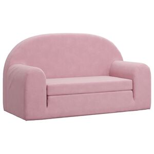 vidaXL Vaiki&scaron;ka dvivietė sofa-lova, rožinės spalvos, mink&scaron;tas pliu&scaron;as