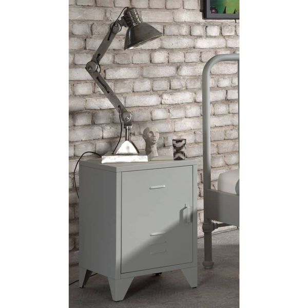 Vipack Naktinis staliukas su durelėmis Bronxx, matinis pilkas, metalas
