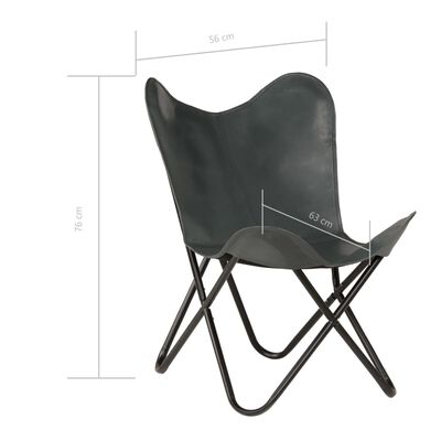 vidaXL Išskleidžiama kėdė, pilka, tikra oda, vaikams