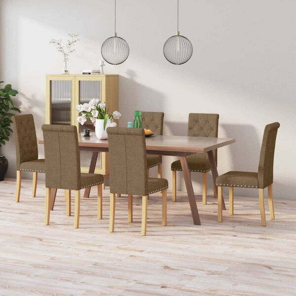 vidaXL Valgomojo kėdės, 6vnt., rudos spalvos, audinys