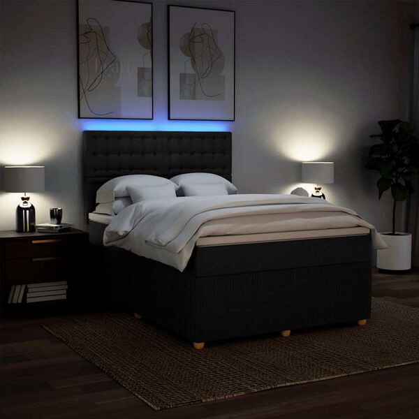 vidaXL Lova su spyruoklėmis ir čiužiniu, juoda, 140x200 cm, audinys