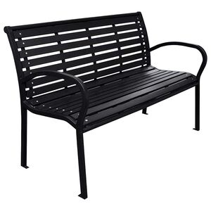vidaXL Sodo suoliukas, juodos spalvos, 116cm, plienas ir WPC