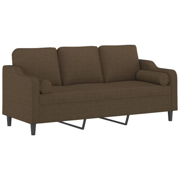 vidaXL Trivietė sofa su pagalvėmis, ruda, 180cm, audinys