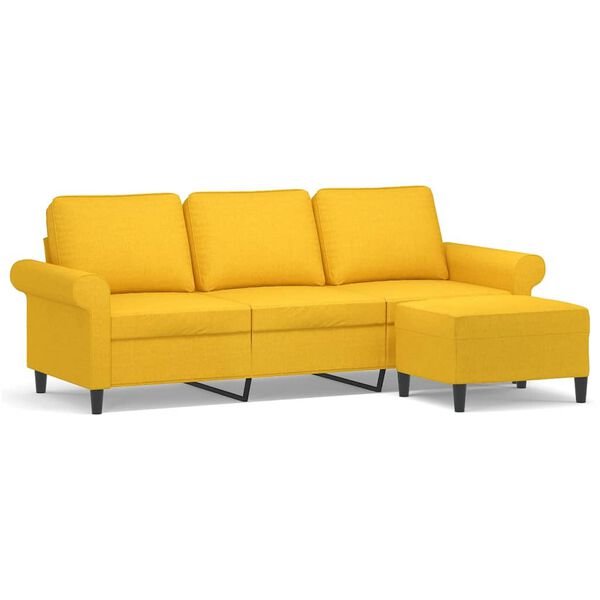 vidaXL Trivietė sofa su pakoja, &scaron;viesiai geltona, 180cm, audinys