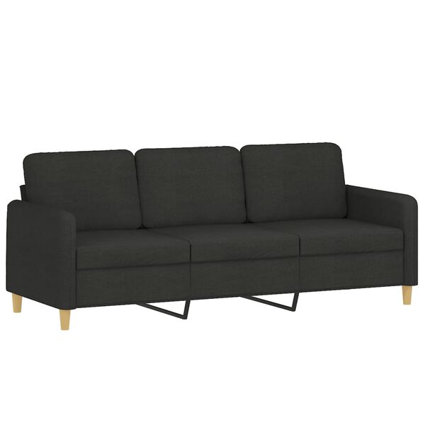 vidaXL Trivietė sofa su pagalvėlėmis, juodos spalvos, 180cm, audinys